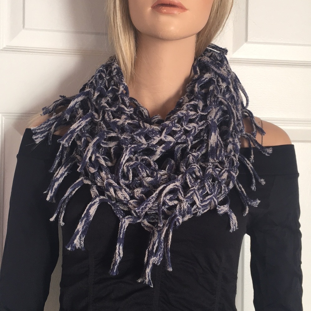 Pretty Blue & Gray Crochet Infinity Scarf